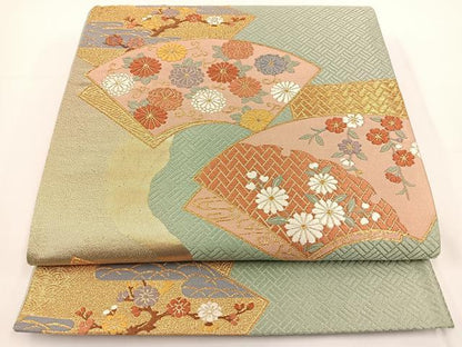 平和屋着物◎六通柄袋帯 唐織 地紙花文 金糸 正絹 逸品 BAAT0518yt