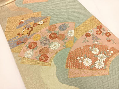 平和屋着物◎六通柄袋帯 唐織 地紙花文 金糸 正絹 逸品 BAAT0518yt