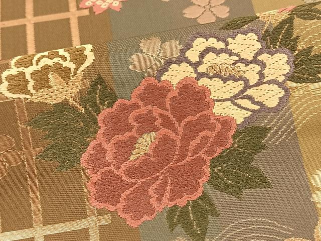 平和屋着物◎六通柄袋帯 唐織 草花文 金糸 正絹 逸品 BAAT0527yt