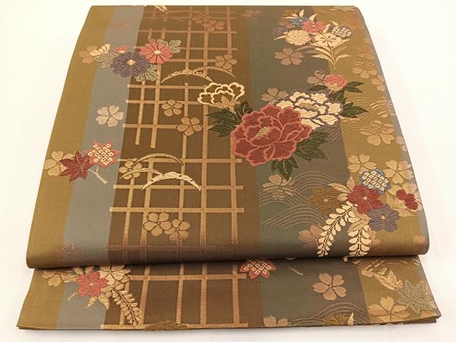 平和屋着物◎六通柄袋帯 唐織 草花文 金糸 正絹 逸品 BAAT0527yt