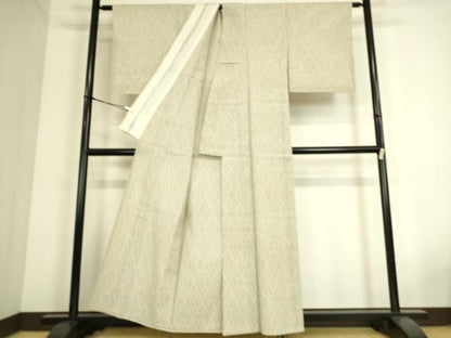 平和屋着物▽白鷹お召　単衣　菱文　110亀甲　正絹　逸品　DAAS0306az