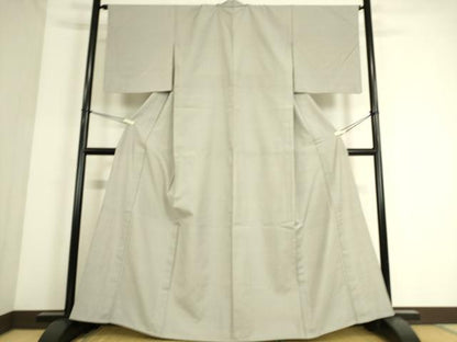 平和屋着物▽上質な紬 　単衣　白鼠色　正絹　逸品　未使用　DAAS0316az