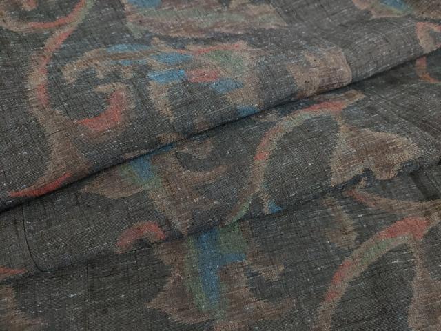 平和屋着物▽上質な紬 　単衣　 更紗花唐草文　正絹　逸品　未使用　DAAS0333az