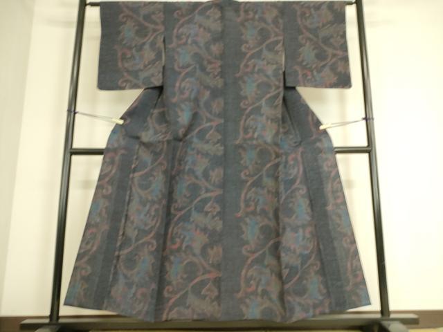 平和屋着物▽上質な紬 　単衣　 更紗花唐草文　正絹　逸品　未使用　DAAS0333az
