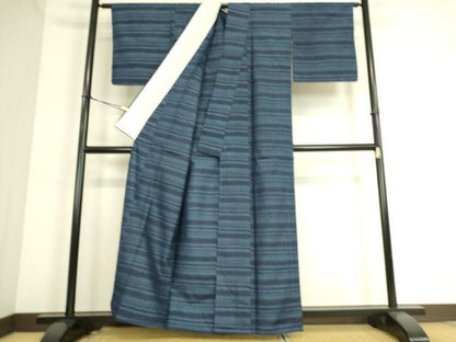 平和屋着物▽上質な紬　単衣　横段文　正絹　逸品　DAAS0344az