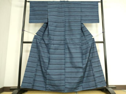 平和屋着物▽上質な紬　単衣　横段文　正絹　逸品　DAAS0344az