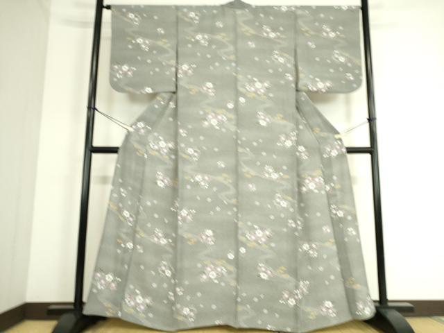平和屋着物▽小紋 単衣 流水花文 洗える着物 DAAS0354az