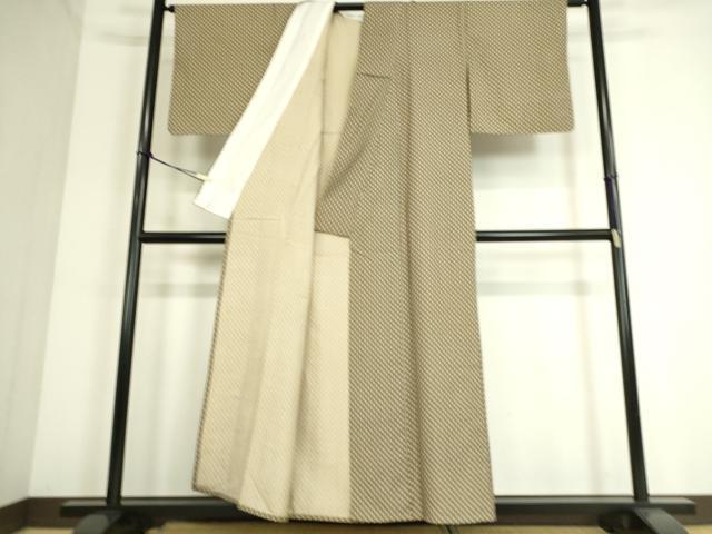 平和屋着物▽上質な小紋 単衣 麻の葉文 黒地 正絹 逸品 DAAS0348az