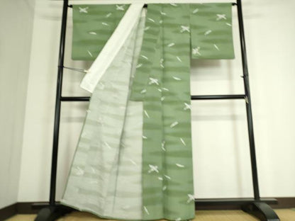 平和屋着物▽小紋　単衣　舞羽根文　洗える着物　DAAS0356az