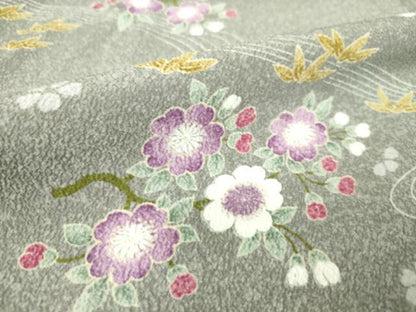 平和屋着物▽小紋 単衣 流水花文 洗える着物 DAAS0354az