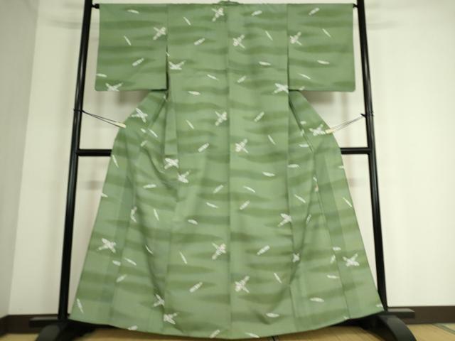 平和屋着物▽小紋　単衣　舞羽根文　洗える着物　DAAS0356az