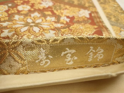 平和屋着物◎六通柄袋帯 寿宝錦 亀甲正倉院花文 金糸 正絹 逸品 AAAV3118sw