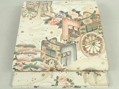 平和屋着物◎綴れ 太鼓柄袋帯 雲取り御所車花文 金彩 正絹 逸品 DAAS7105xg