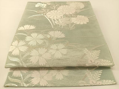 平和屋着物＊夏物 六通柄袋帯 秋草文 銀糸 正絹 逸品 BAAT0676yc