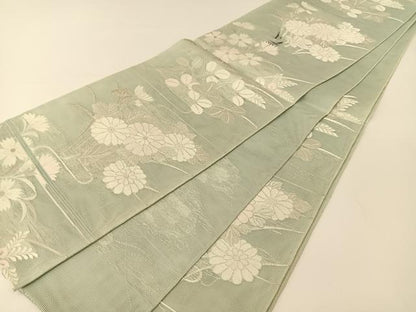 平和屋着物＊夏物 六通柄袋帯 秋草文 銀糸 正絹 逸品 BAAT0676yc