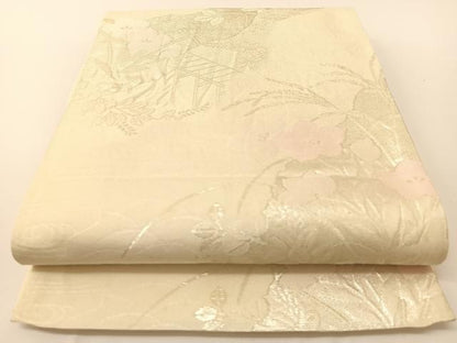 平和屋着物＊夏物 六通柄袋帯 渡橋秋草文 銀糸 正絹 逸品 BAAT0699yc