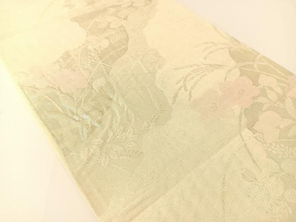 平和屋着物＊夏物 六通柄袋帯 渡橋秋草文 銀糸 正絹 逸品 BAAT0699yc