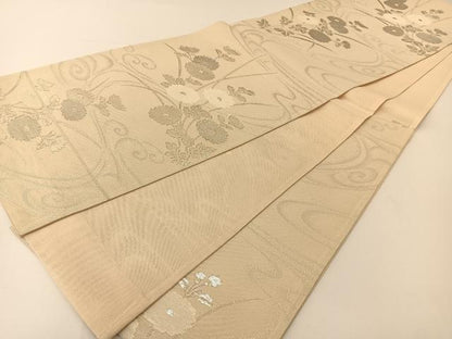 平和屋着物＊夏物 六通柄袋帯 流水菊花文 銀糸 正絹 逸品 BAAT0709yc