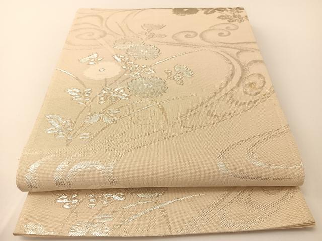 平和屋着物＊夏物 六通柄袋帯 流水菊花文 銀糸 正絹 逸品 BAAT0709yc