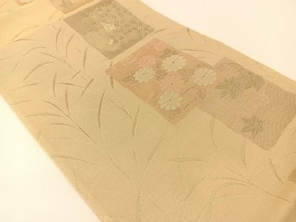 平和屋着物＊夏物 六通柄袋帯 色紙重ね秋草文 金糸 正絹 逸品 BAAT0717yc