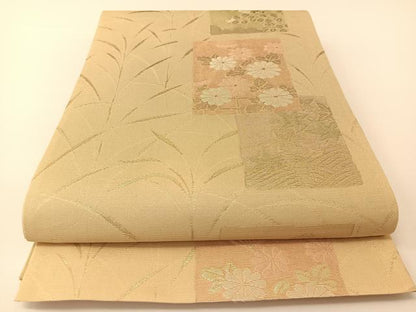 平和屋着物＊夏物 六通柄袋帯 色紙重ね秋草文 金糸 正絹 逸品 BAAT0717yc