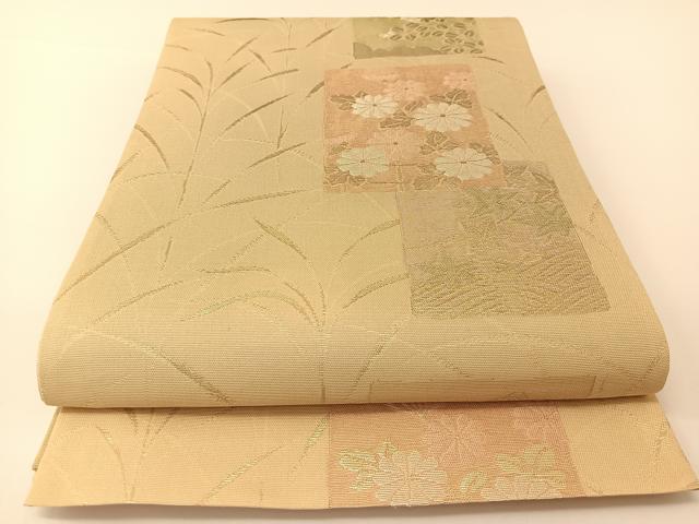 平和屋着物＊夏物 六通柄袋帯 色紙重ね秋草文 金糸 正絹 逸品 BAAT0717yc