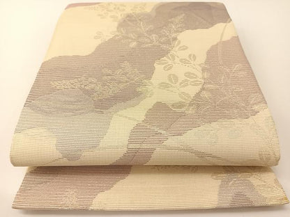 平和屋着物＊夏物　六通柄袋帯　道長萩文　銀糸　正絹　逸品　BAAT0721yc