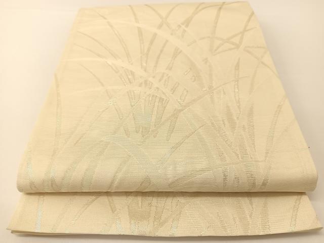 平和屋着物＊夏物 六通柄袋帯 流水草葉文 銀糸 正絹 逸品 BAAT0725yc