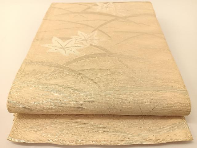 平和屋着物＊夏物 六通柄袋帯 芝草楓文 銀糸 正絹 逸品 BAAT0752yc