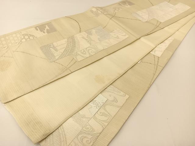 平和屋着物＊夏物 六通柄袋帯 熨斗飛鶴風景文 金銀糸 正絹 逸品 BAAT0754yc