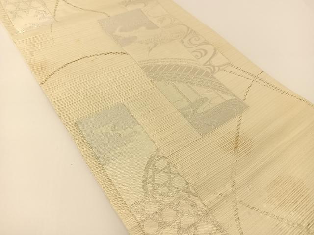 平和屋着物＊夏物 六通柄袋帯 熨斗飛鶴風景文 金銀糸 正絹 逸品 BAAT0754yc