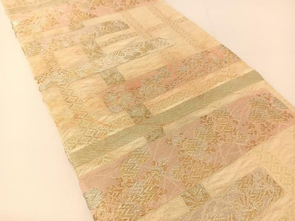 平和屋着物＊夏物　六通柄袋帯　横段花文　金銀糸　正絹　逸品　BAAT0758yc