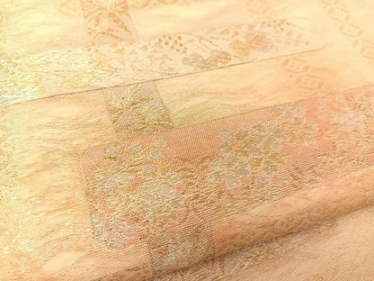 平和屋着物＊夏物　六通柄袋帯　横段花文　金銀糸　正絹　逸品　BAAT0758yc