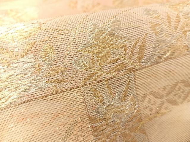 平和屋着物＊夏物　六通柄袋帯　横段花文　金銀糸　正絹　逸品　BAAT0758yc