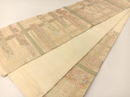 平和屋着物＊夏物　六通柄袋帯　横段花文　金銀糸　正絹　逸品　BAAT0758yc