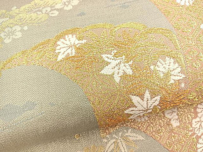 平和屋着物◎六通柄袋帯 立波草花文 金糸 正絹 逸品 BAAT2034ph