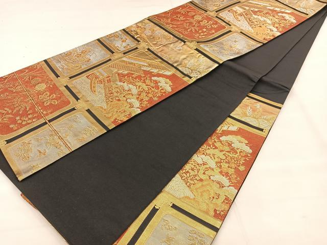 平和屋着物◎六通柄袋帯　天井風景文　黒地　金銀糸　正絹　逸品　BAAT2029ph