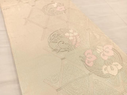 平和屋着物＊夏物　六通柄袋帯　唐織　竹垣花丸文　銀糸　正絹　逸品　BAAT3137hv