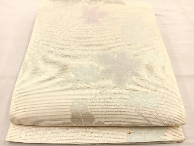 平和屋着物＊夏物 六通柄袋帯 草葉文 銀糸 正絹 逸品 BAAT3159hv