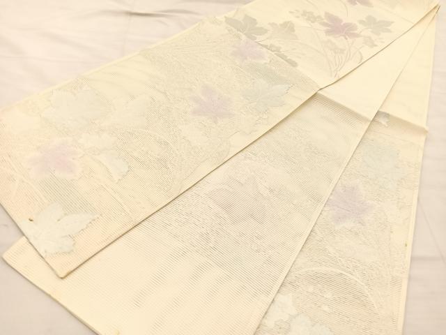 平和屋着物＊夏物 六通柄袋帯 草葉文 銀糸 正絹 逸品 BAAT3159hv