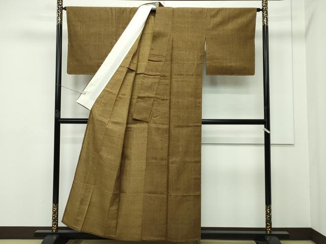 平和屋本店■極上　浦野理一　経節紬　単衣　ローアンバー色　逸品　未使用　CZAA2487s5