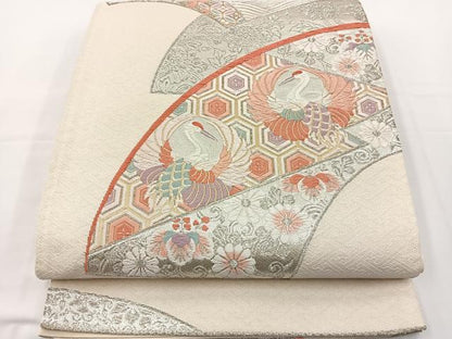 平和屋着物◎六通柄袋帯　唐織　地紙花鳥文　金銀糸　正絹　逸品　BAAT2650ea