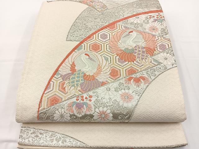 平和屋着物◎六通柄袋帯　唐織　地紙花鳥文　金銀糸　正絹　逸品　BAAT2650ea