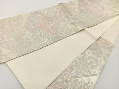 平和屋着物◎六通柄袋帯 唐織 鳳凰花文 銀糸 正絹 逸品 BAAT2652ea