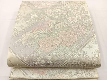 平和屋着物◎六通柄袋帯 唐織 鳳凰花文 銀糸 正絹 逸品 BAAT2652ea