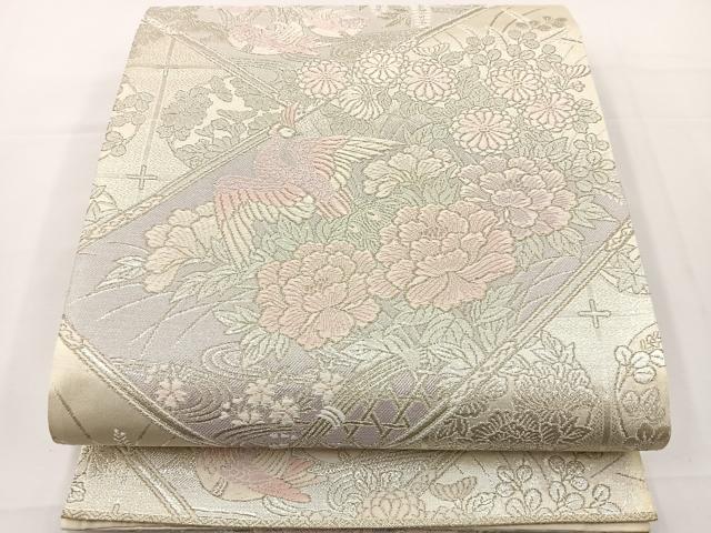 平和屋着物◎六通柄袋帯 唐織 鳳凰花文 銀糸 正絹 逸品 BAAT2652ea