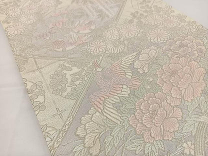 平和屋着物◎六通柄袋帯 唐織 鳳凰花文 銀糸 正絹 逸品 BAAT2652ea