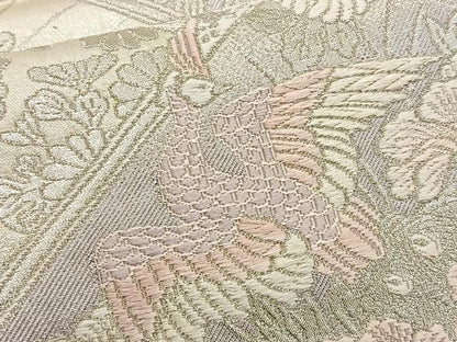 平和屋着物◎六通柄袋帯 唐織 鳳凰花文 銀糸 正絹 逸品 BAAT2652ea