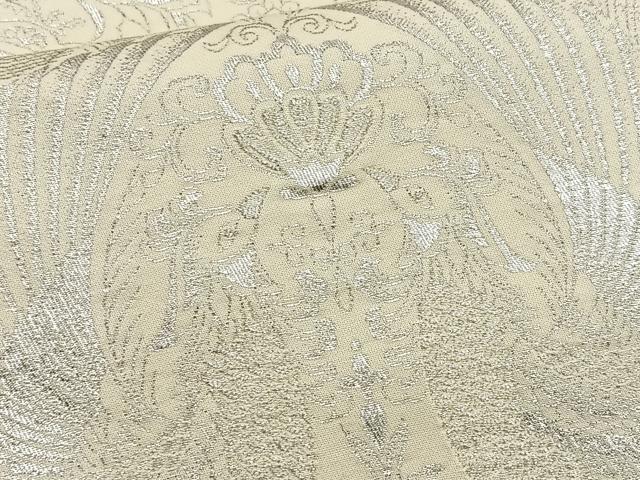 平和屋着物◎六通柄袋帯　向かい鳳凰花文　銀糸　正絹　逸品　BAAT2672ea