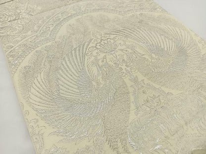 平和屋着物◎六通柄袋帯　向かい鳳凰花文　銀糸　正絹　逸品　BAAT2672ea